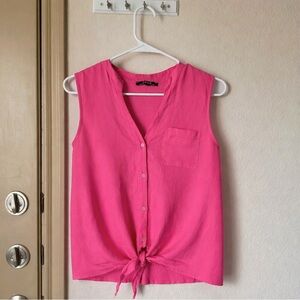 Charlie B 100% Linen Button down tie Top